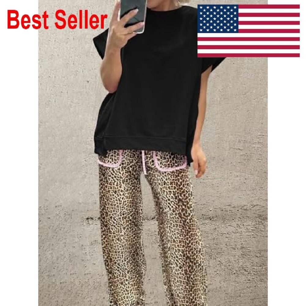 Oversized Cap Sleeve T-Shirt Side Slit Loose Fit Summer Casual Tunic Top - Picture 5 of 7
